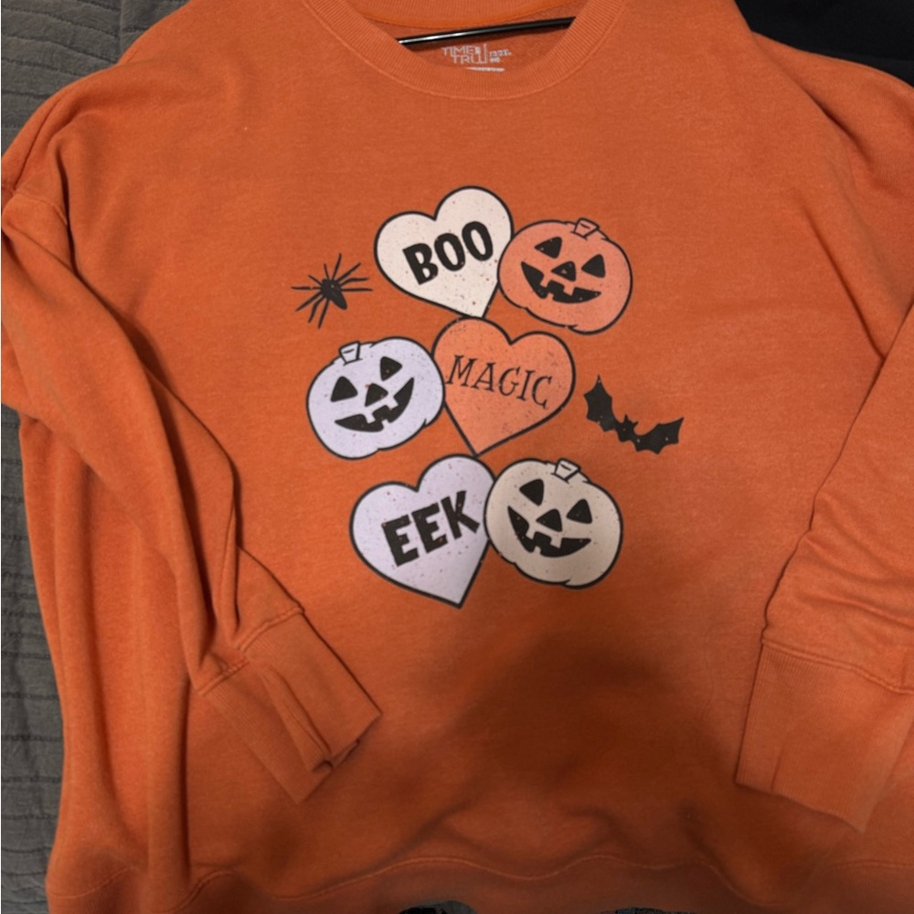 Orange Halloween Sweatshirt with Pumpkin Design